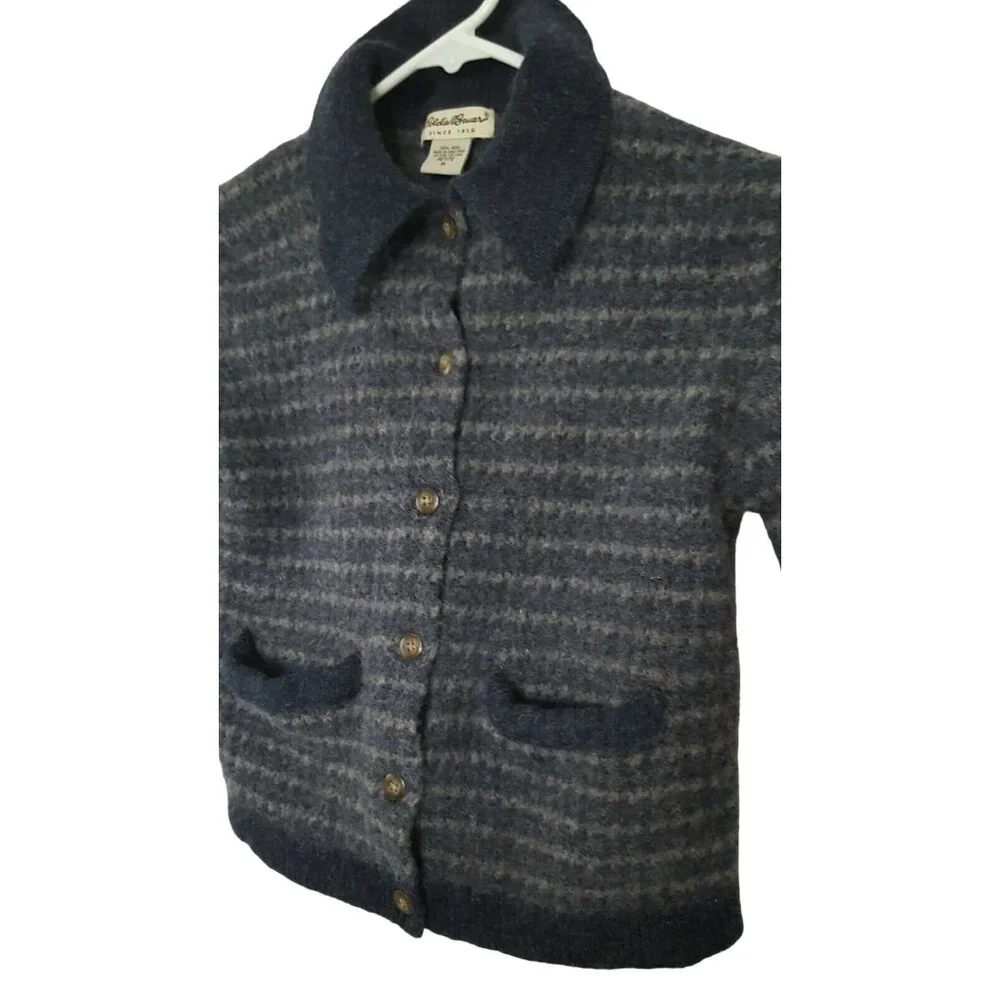 Eddie‎ Bauer Child's Jacket 100% Wool Medium Button Front Long Sleeve Blue Gray